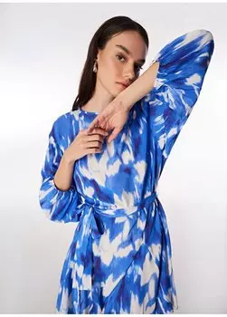 Женское мини-платье с круглым вырезом из батика темно-синее белое F4SL-ELB0448 Fabrika, темно-синий