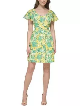 Женское мини-платье с люверсами и расклешенной юбкой Kensie Dresses, цвет citron multi