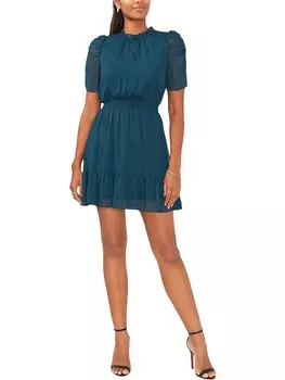 Женское мини-платье с оборками и присборами Petites MSK, цвет Neo Emrald