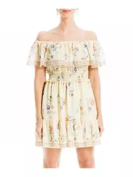 Женское мини-платье с открытыми плечами и оборками Max Studio, цвет yellow floral