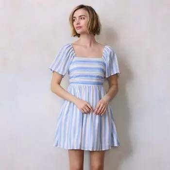 Женское мини-платье с плиссированным лифом Lc Lauren Conrad, цвет sky chandail stripe