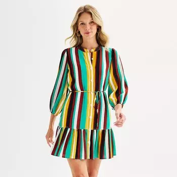 Женское мини-платье с поясом и длинными рукавами Nine West, цвет Teal Nusonora Stripe
