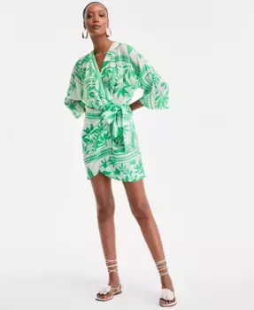 Женское мини-платье с принтом и завязками по бокам I.N.C. International Concepts, зеленый