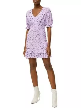 Женское мини-платье с присборенными рукавами-фонариками French Connection, цвет lilac chill multi