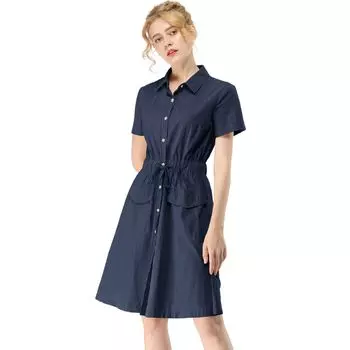 Женское мини-платье с расклешенным воротником, карманом и эластичной резинкой на талии ALLEGRA K