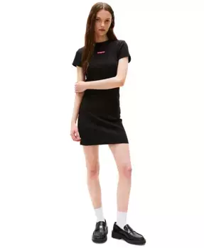 Женское мини-платье с ребристой вязкой и логотипом Script Tommy Jeans, черный