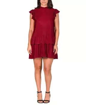 Женское мини-платье с рюшами, короткими рукавами-фонариками и высоким воротником в складку 24seven Comfort Apparel, фиолетовый