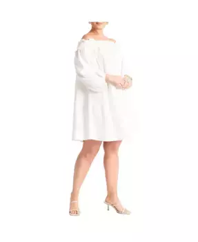 Женское мини-платье с рюшами на горловине ELOQUII, серебряный