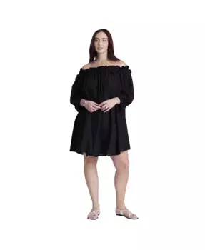 Женское мини-платье с рюшами на горловине ELOQUII, черный