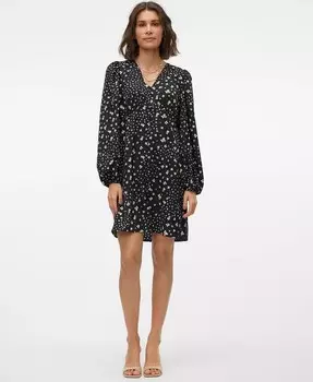 Женское мини-платье с v-образным вырезом и принтом Alea Bea Vero Moda, черный