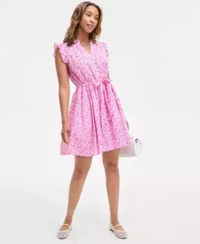 Женское мини-платье с V-образным вырезом и расклешенными рукавами On 34th, розовый