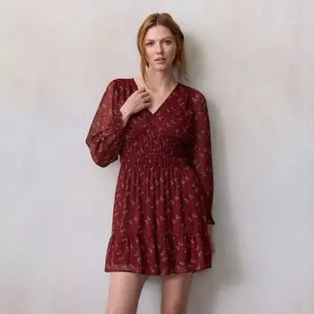 Женское мини-платье с V-образным вырезом и сборкой на лифе Lc Lauren Conrad, цвет wine freya fleurs