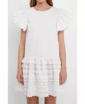 Женское мини-платье смешанной техники endless rose, белый