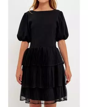 Женское мини-платье смешанной техники English Factory, черный