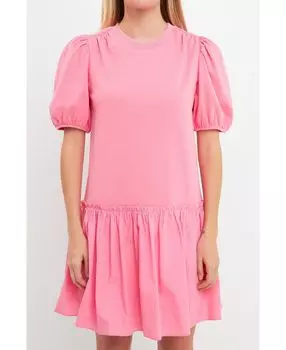 Женское мини-платье смешанной техники English Factory, розовый