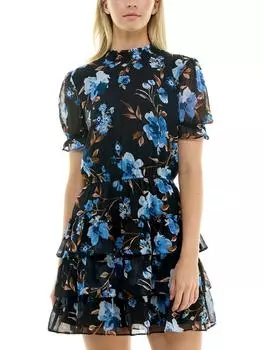 Женское мини-платье со сборками и расклешенным кроем Crystal Doll, черный/синий