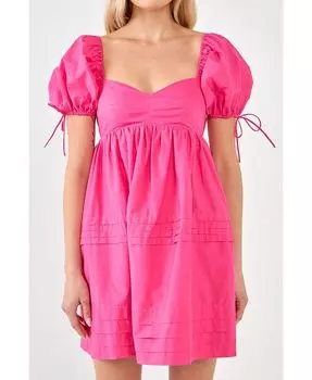Женское мини-платье со складками и пышными рукавами English Factory, цвет Pink
