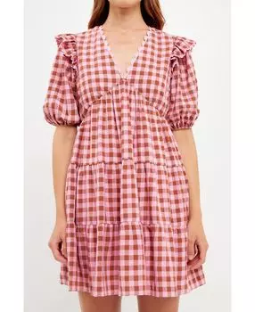 Женское мини-платье в клетку с отделкой Rickrack English Factory