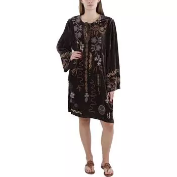 Женское мини-платье выше колена с вышивкой Johnny Was, цвет coffee bean