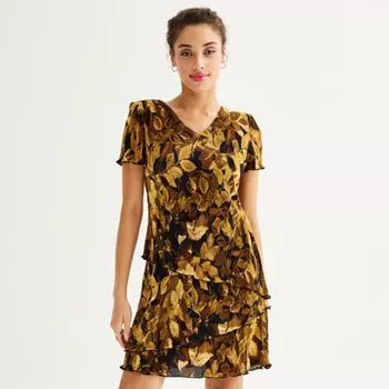 Женское многоярусное мини-платье с короткими рукавами Connected Apparel, цвет amber