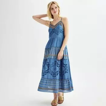 Женское многоярусное платье-комбинация без рукавов с отделкой крючком Farmers Market, синий