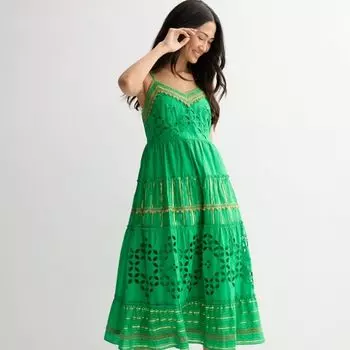 Женское многоярусное платье-комбинация без рукавов с отделкой крючком Farmers Market, цвет bright green