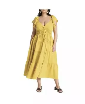 Женское многоярусное платье макси больших размеров с оборками ELOQUII, желтый