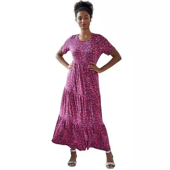 Женское многоярусное платье макси Ellos больших размеров с короткими рукавами, цвет Periwinkle Raspberry