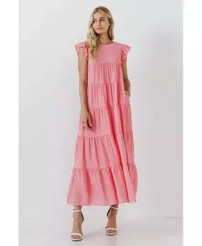 Женское многоярусное платье макси English Factory, розовый