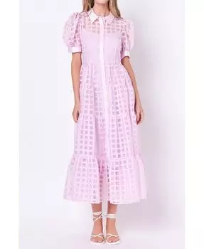 Женское многоярусное платье макси из органзы в сетку English Factory, фиолетовый