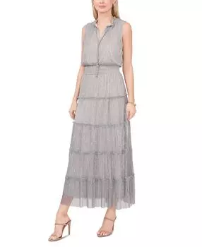 Женское многоярусное платье макси с завязками на шее и оборками MSK, серебряный