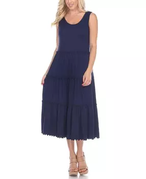 Женское многоярусное платье миди с овальным вырезом White Mark, темно-синий