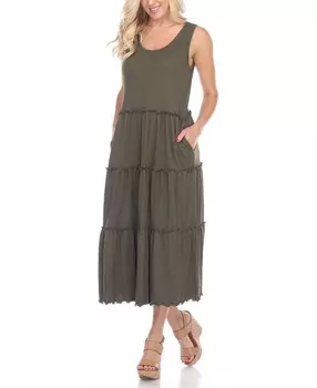 Женское многоярусное платье миди с овальным вырезом White Mark