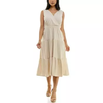 Женское многоярусное платье миди со сборками Nina Leonard, песочный