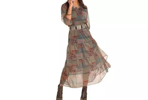 Женское многоярусное платье оливкового цвета Panhandle