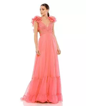 Женское многоярусное шифоновое платье с вырезами и рюшами MAC DUGGAL