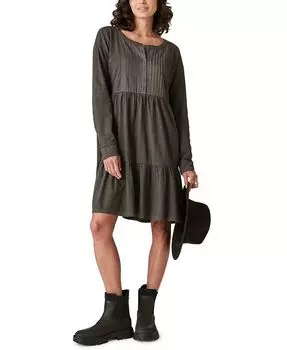 Женское многоярусное трикотажное платье на пуговицах с защипами на пуговицах Lucky Brand, черный