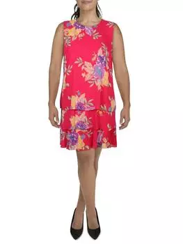 Женское многослойное платье-трапеция из полиэстера Lauren Ralph Lauren, розовый/мультиколор