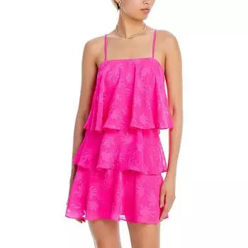 Женское многоуровневое мини-платье на тонких бретельках Sam Edelman, фуксия