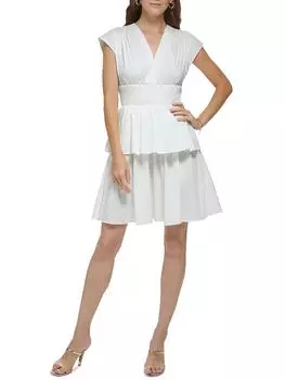 Женское многоуровневое мини-платье с расклешенной юбкой DKNY, белый