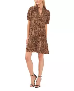 Женское многоуровневое платье babydoll с леопардовым принтом и пышными рукавами CeCe