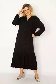 Женское многоуровневое платье большого размера с длинными рукавами из вискозной ткани, длиной спереди, на пуговицах, 65n34266 ans, черный