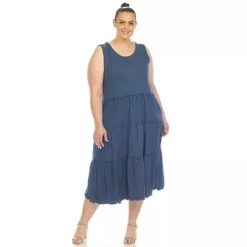 Женское многоуровневое платье миди больших размеров с овальным вырезом WM Fashion, цвет Blue Denim