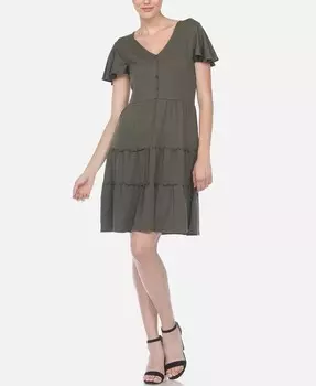Женское многоуровневое платье с короткими рукавами и v-образным вырезом White Mark, зеленый