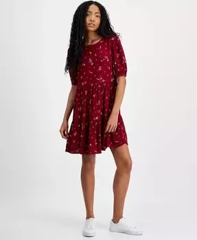 Женское многоуровневое платье-трапеция с цветочным принтом Tommy Jeans, мультиколор