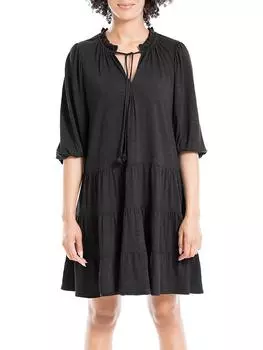 Женское многоуровневое прямое мини-платье Max Studio, черный