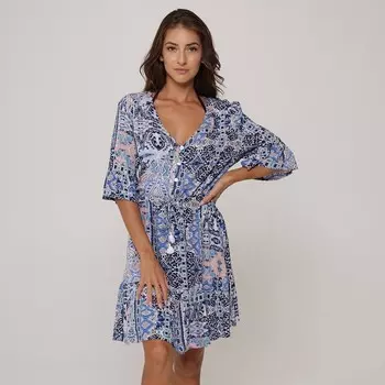 Женское накидное платье для плавания с оборками и пуговицами спереди J. Valdi, цвет Blue Taupe