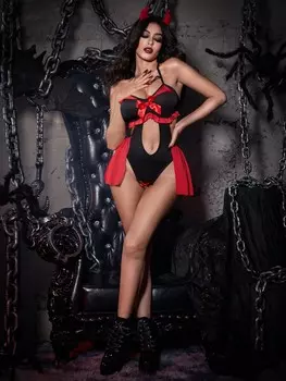 Женское нижнее белье в стиле фэнтези «Демон» Платье-пачка с бантом голова костюма на хэллоуин Shein, мультиколор