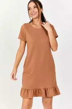 Женское норковое платье с короткими рукавами и шестью рюшами armonika, коричневый