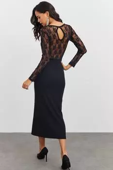 Женское новогоднее черное платье миди с кружевной спинкой EY2485 Cool & Sexy, черный